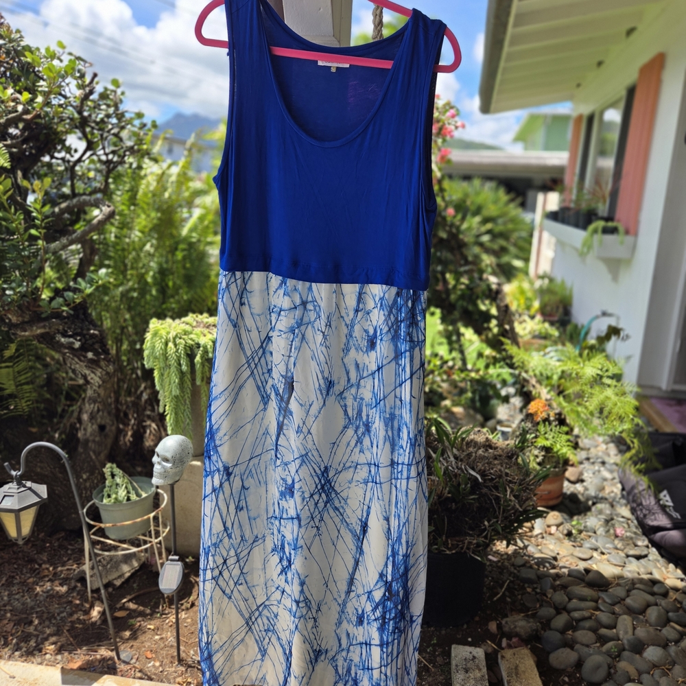 Calvin Klein Blue and White Sleeveless Maxi Dress